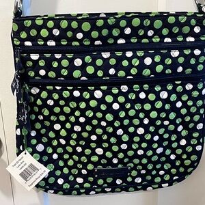 VERA BRADLEY AUTHENTIC NAVY BLUE & GREEN LUCKY DOTS HIPSTER CROSSBODY